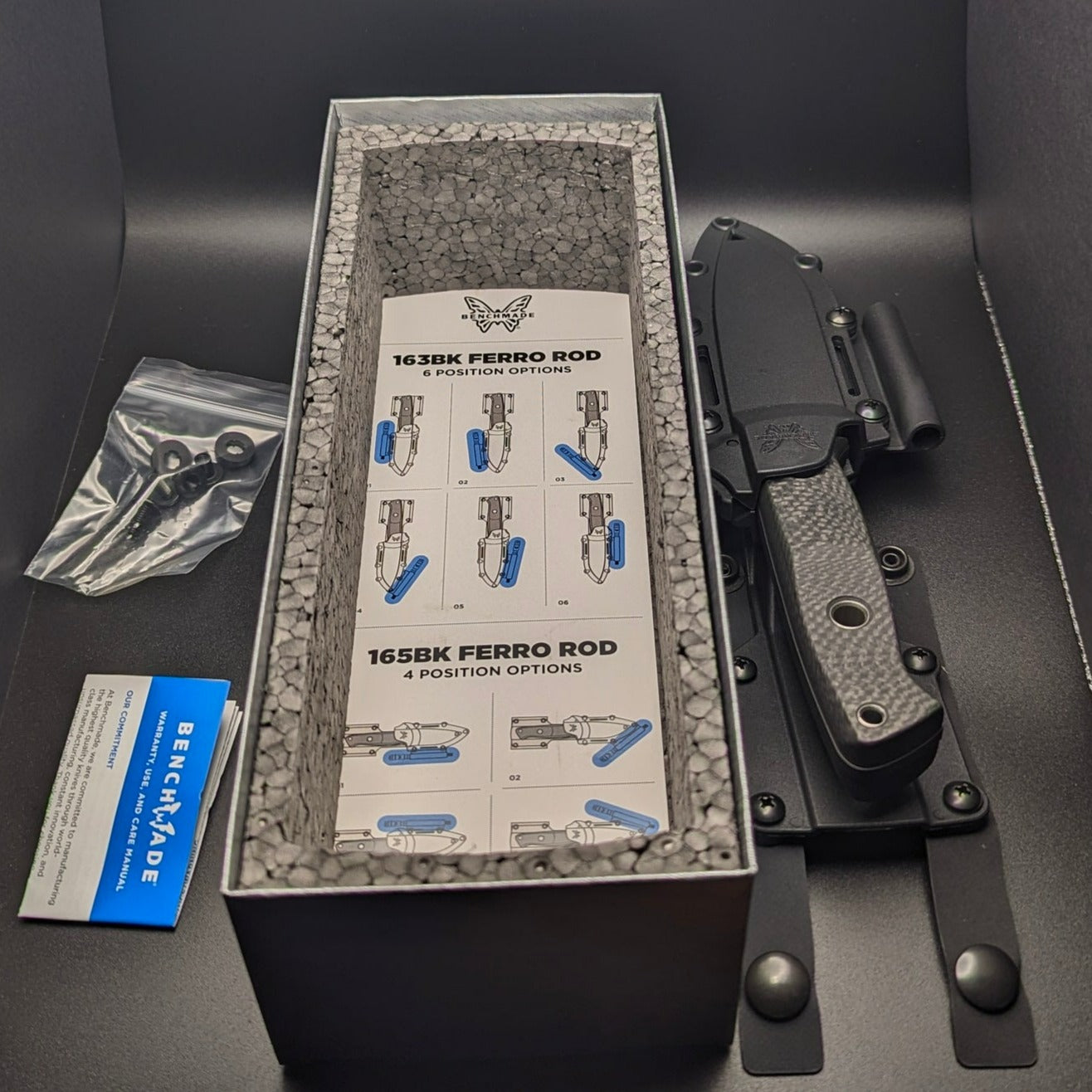 Benchmade Bushcrafter Carbon Fiber 163BK with box open