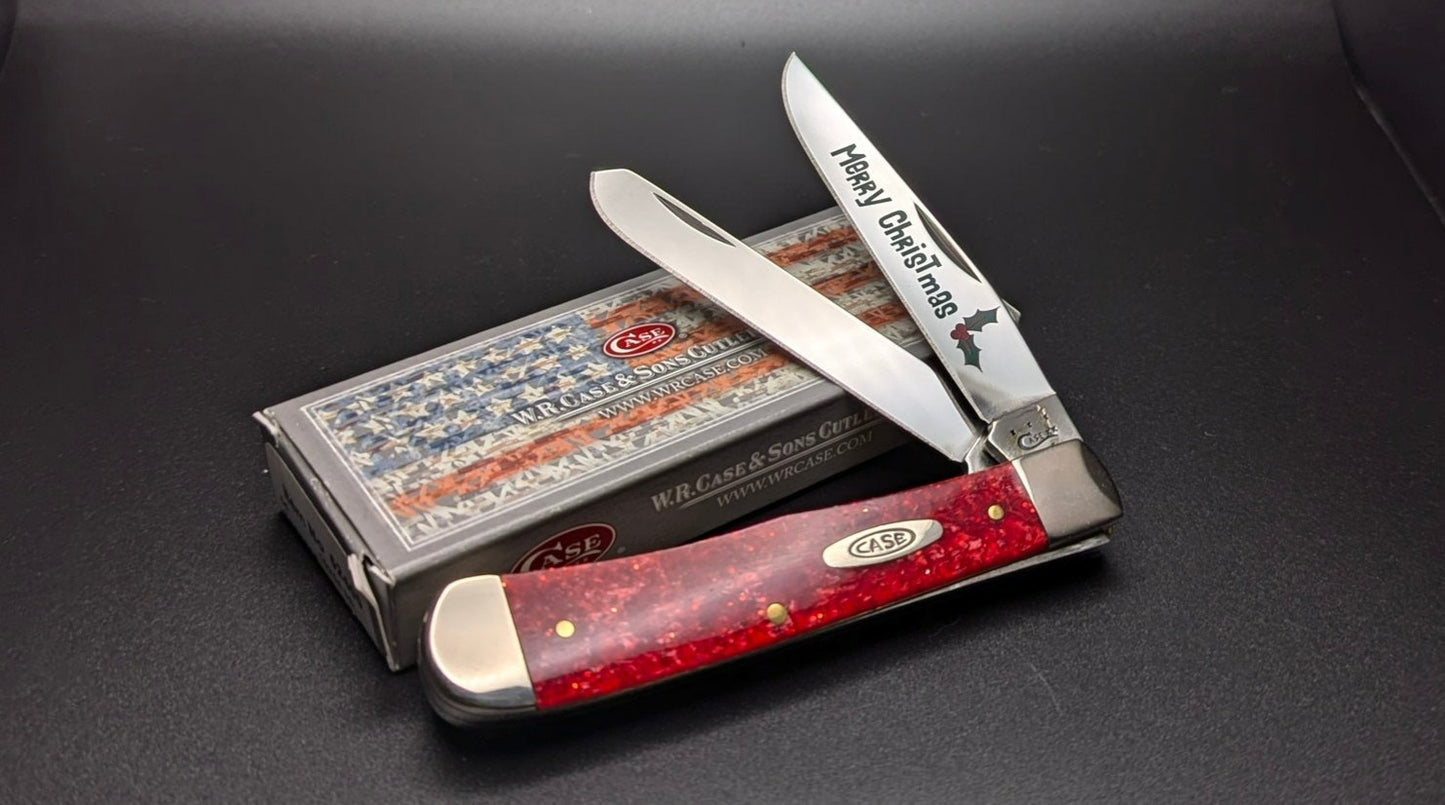 Case Trapper 52400 Merry Christmas Red Sparkle Kirinite (10254 SS) with Box