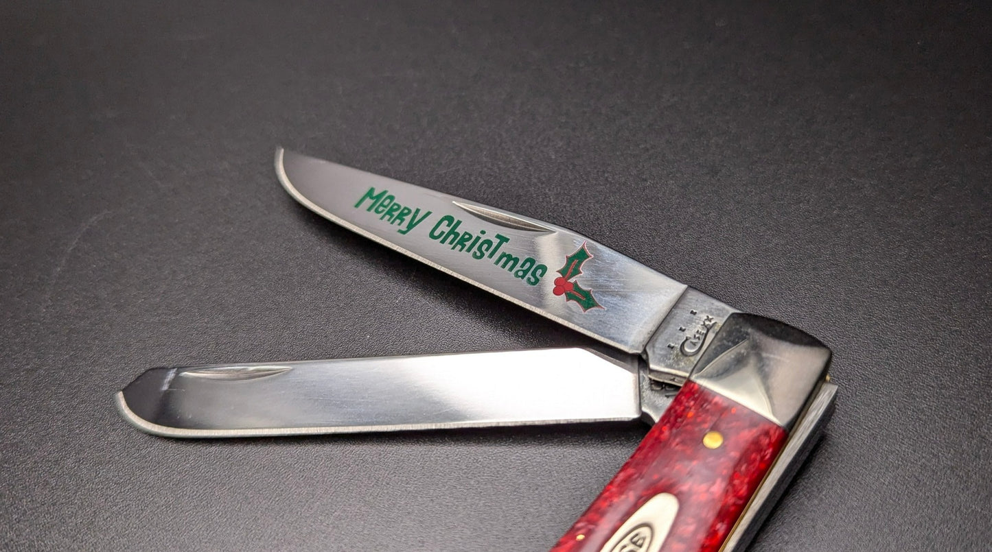 Case Trapper 52400 Merry Christmas Red Sparkle Kirinite (10254 SS) Blades