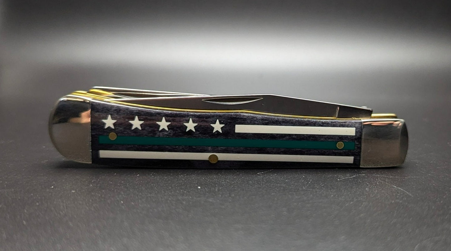 Case Trapper 09575 Green Line Stripes of Service Flag (6254 SS) Closed Front