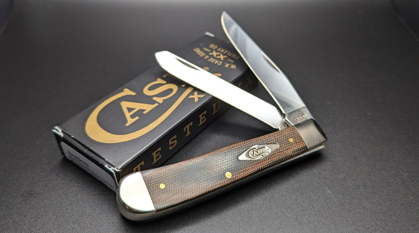 Case Trapper 23470 Smooth Black/Green Natural Canvas Micarta (10254 SS) with Box