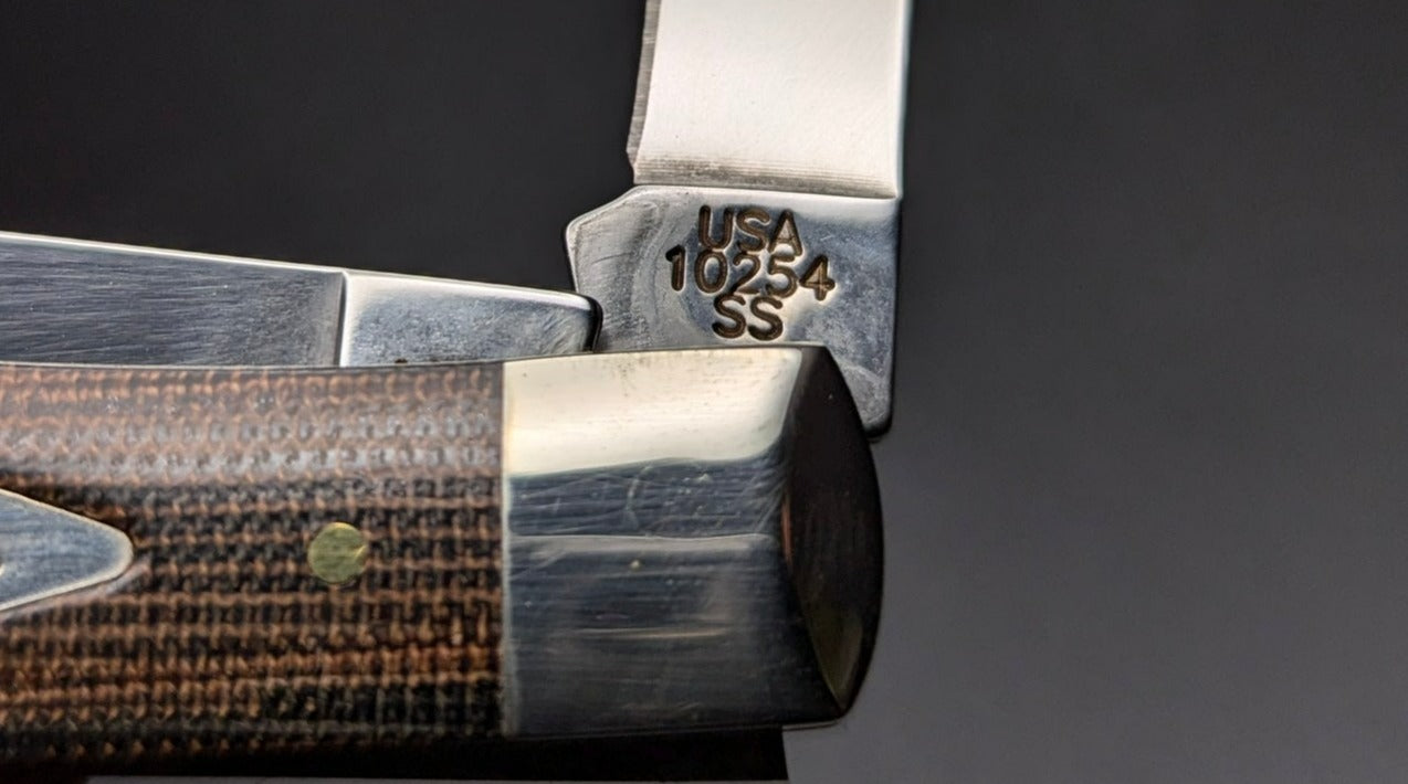 Case Trapper 23470 Smooth Black/Green Natural Canvas Micarta (10254 SS) Tang Stamp 2