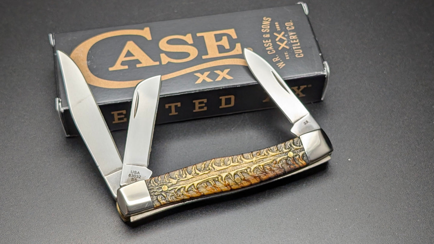 Open Back with box of Case Golden Pinecone Natural Bone Colorwash Medium Stockman Model #81801 Pattern (63032 SS)