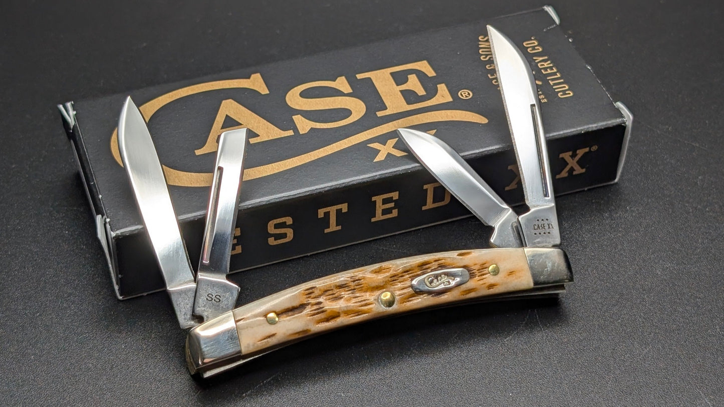 Case Small Congress Amber Bone Peach Seed Jig Model # 10723 Pattern (6468 SS)