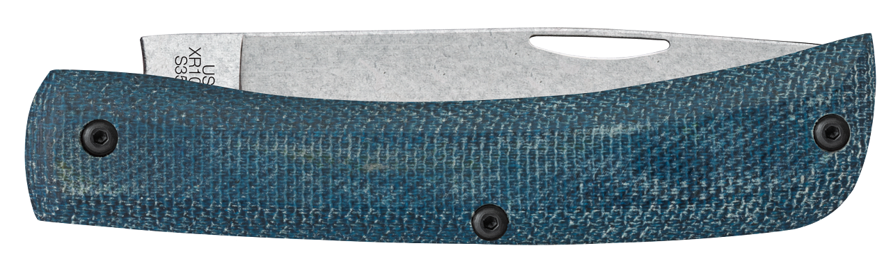 Case Sod Buster Jr  Crossroads Blue Denim Canvas Laminate White G10 Smooth XR Model # 10808 Pattern (XR10137 S35VN)