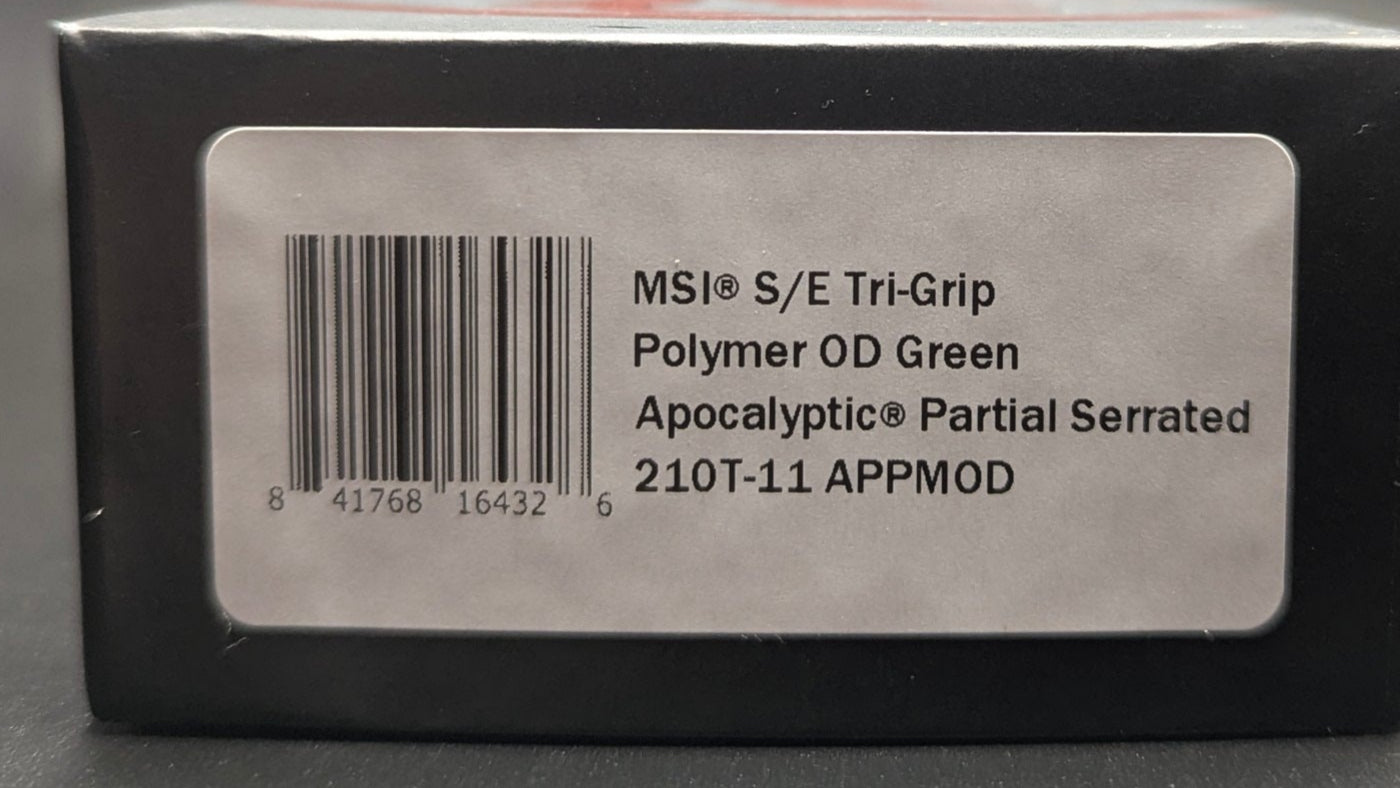 MSI S/E Tri-Grip Polymer OD Green Apocalyptic Partial Serrated 210T-11 APPMOD