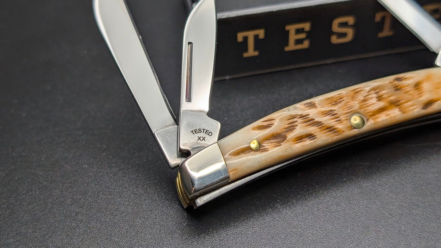 Case Small Congress Amber Bone Peach Seed Jig Model # 10723 Pattern (6468 SS)