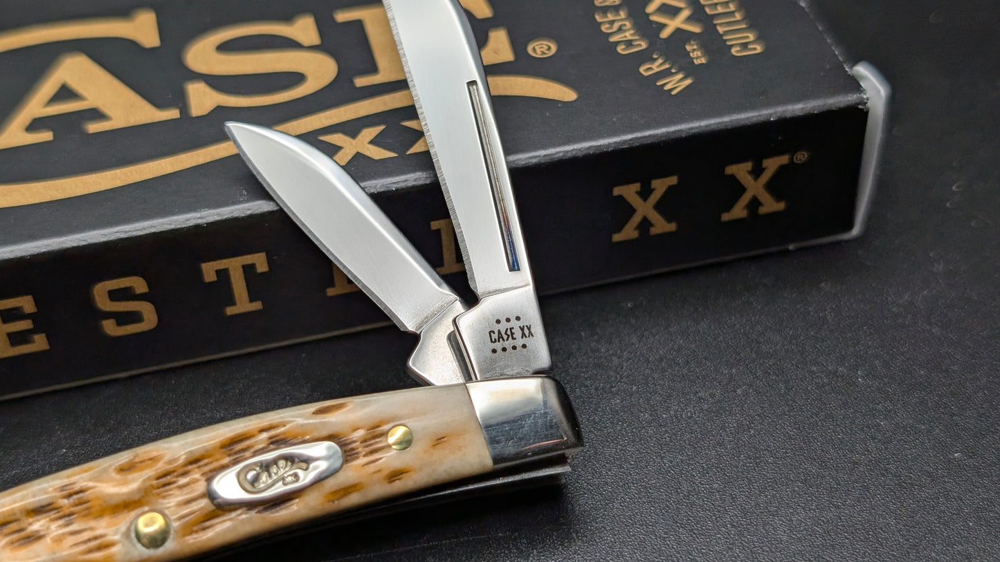 Case Small Congress Amber Bone Peach Seed Jig Model # 10723 Pattern (6468 SS)