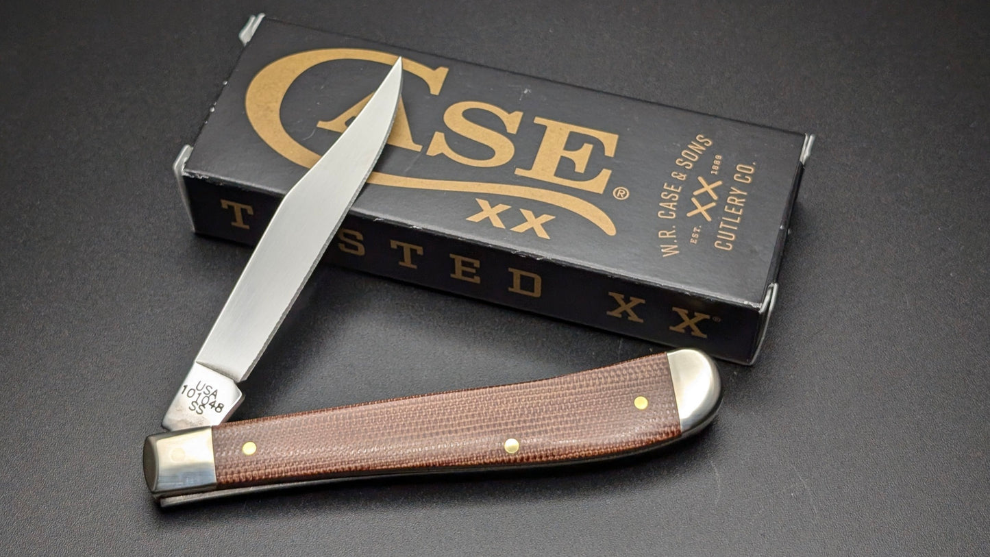 Open Back Case Slimline Trapper Natural Canvas Micarta Smooth Model #23691 Pattern (101046 SS)