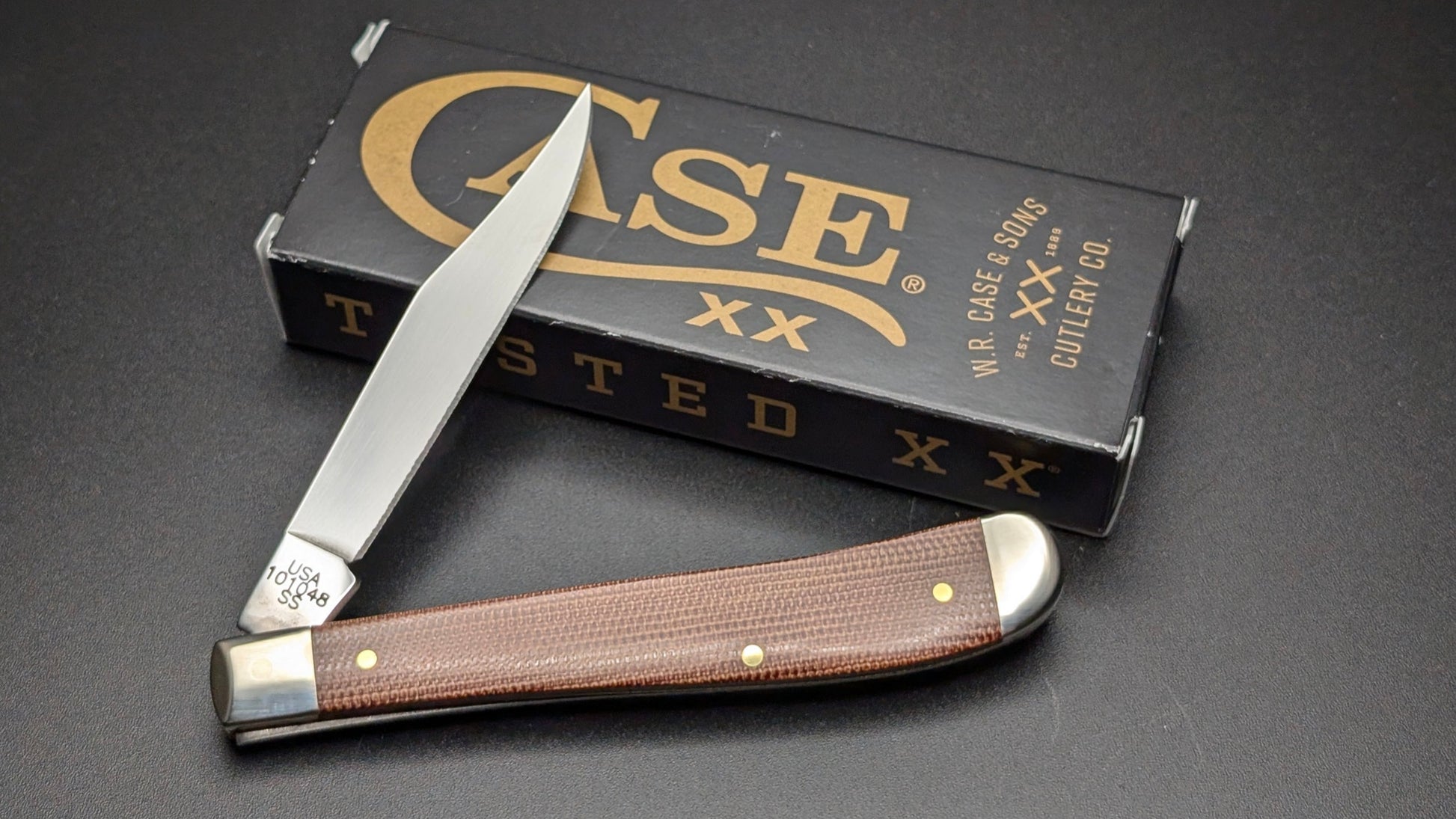 Open Back Case Slimline Trapper Natural Canvas Micarta Smooth Model #23691 Pattern (101046 SS)