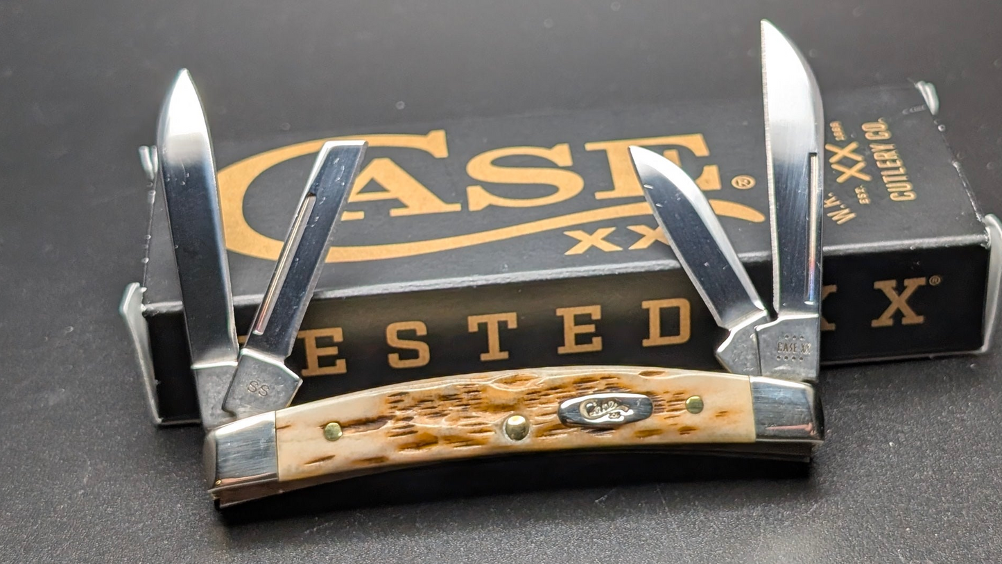 Case Small Congress Amber Bone Peach Seed Jig Model # 10723 Pattern (6468 SS)