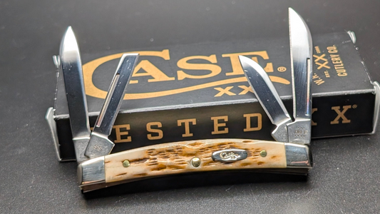 Case Small Congress Amber Bone Peach Seed Jig Model # 10723 Pattern (6468 SS)