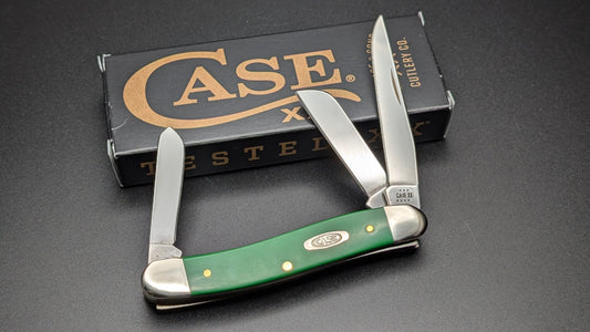 Case Green Synthetic Smooth Medium Stockman Model #53392 Pattern (4318 SS) Open Front on a Gray Surface
