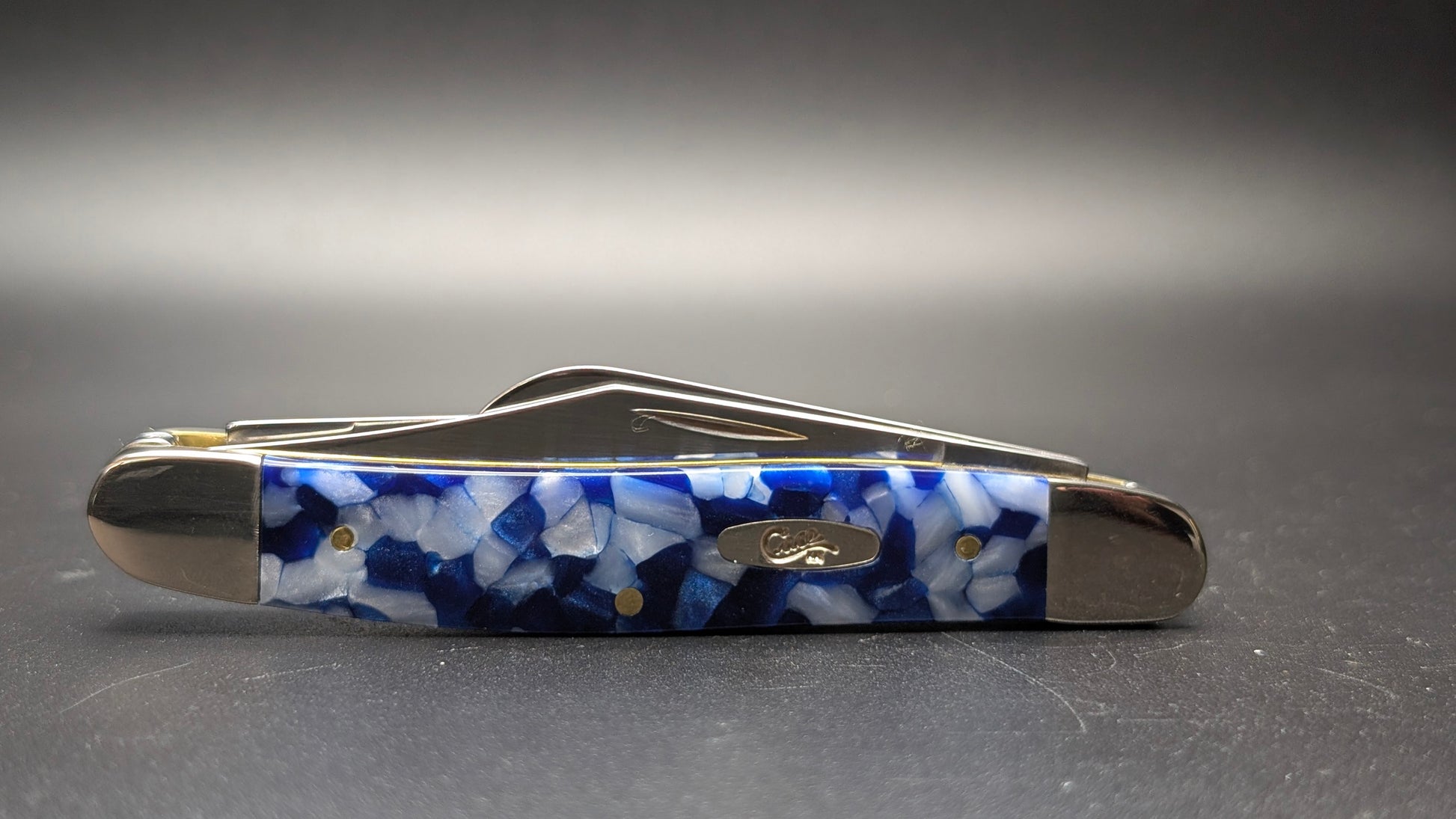 Closed Case Blue Crackle Kirinite Smooth Stockman Model #50722 Pattern (10347 SS)