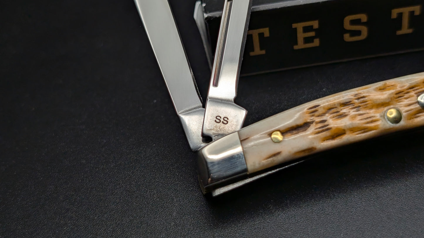 Case Small Congress Amber Bone Peach Seed Jig Model # 10723 Pattern (6468 SS)