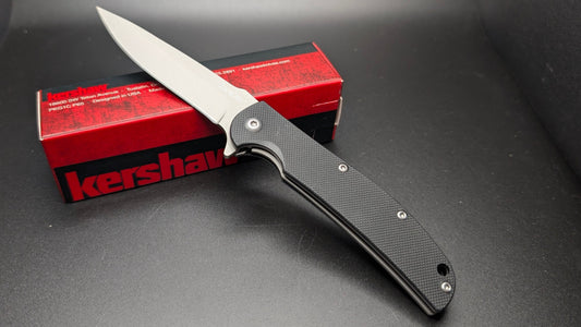Kershaw knife with a red box on a gray background