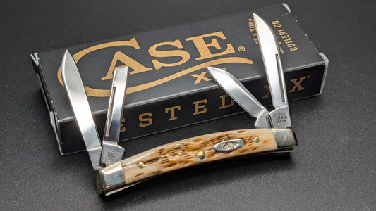 Case Small Congress Amber Bone Peach Seed Jig Model # 10723 Pattern (6468 SS)