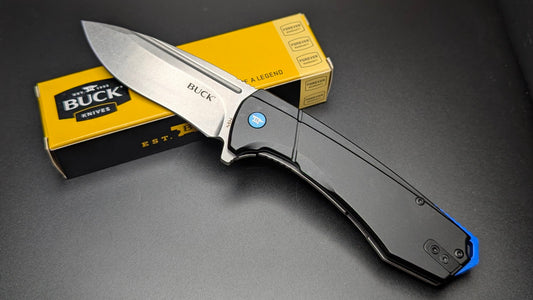 Buck 713 Ruckus Black and Blue aluminum handle and Satin Blade