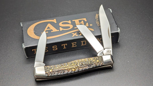 Open Front with Box of Case Golden Pinecone Natural Bone Colorwash Medium Stockman Model #81801 Pattern (63032 SS)
