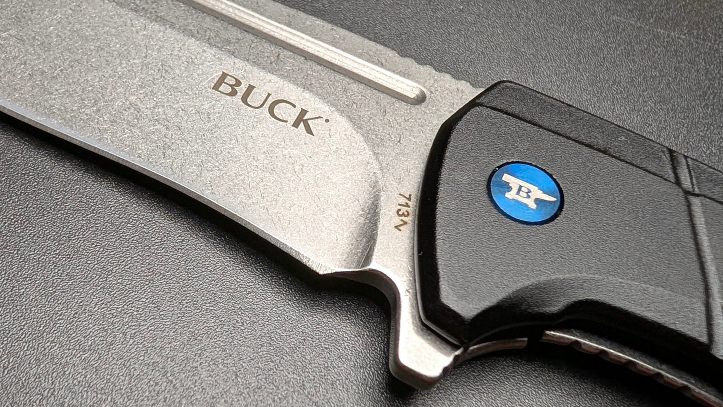Buck 713 Ruckus Black and Blue aluminum handle and Satin Blade